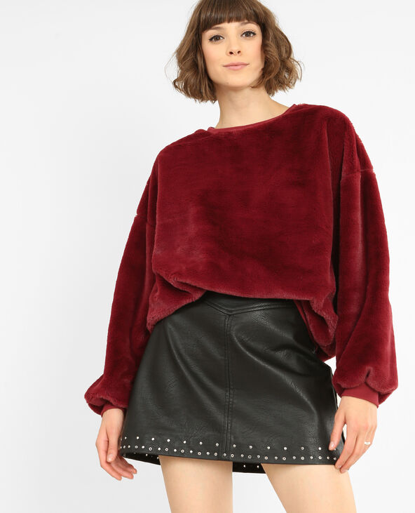Sweat en fausse fourrure bordeaux - Pimkie