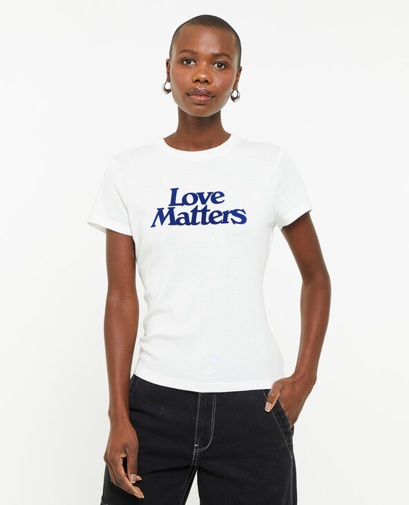 T-shirt manches courtes avec flocage velours blanc - Pimkie
