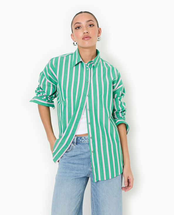 Chemise oversize rayée esprit pyjama d'homme vert - Pimkie