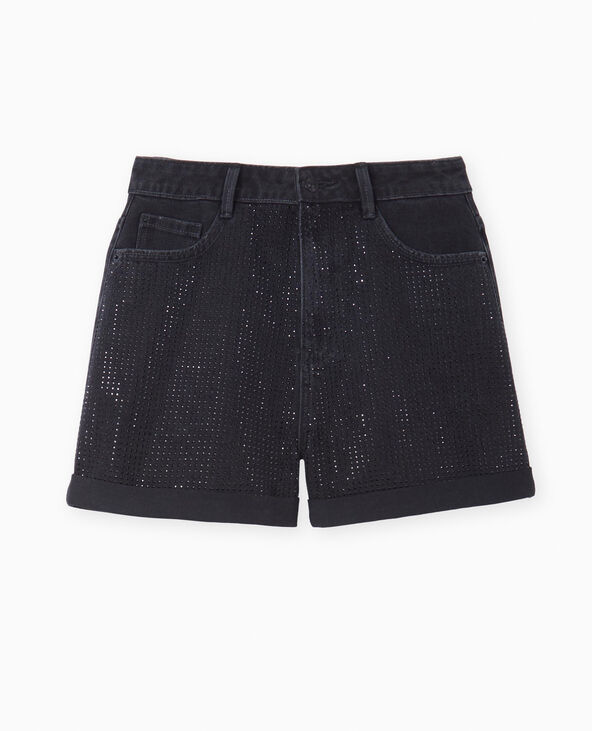 Short en jean taille haute avec strass noirs devant noir - Pimkie