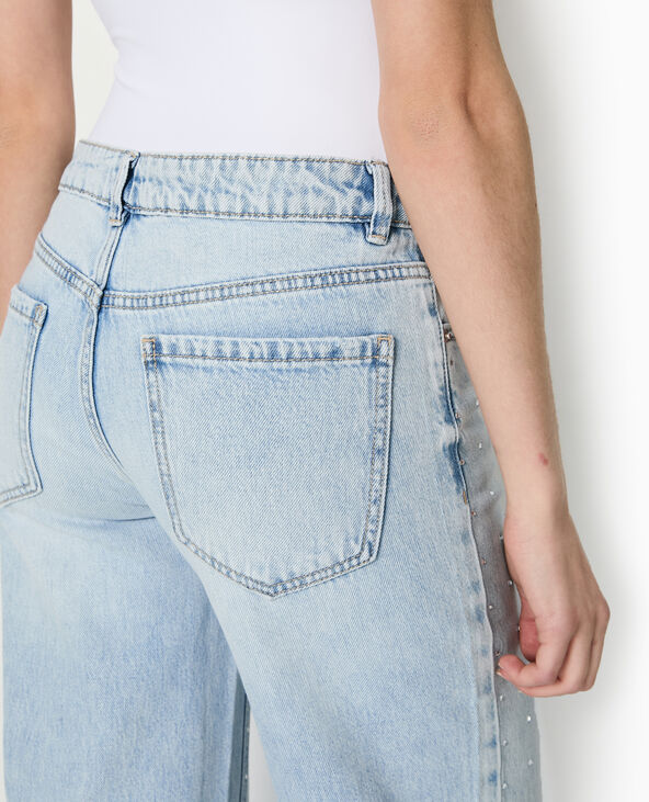 Jean droit taille basse avec strass bleu clair - Pimkie