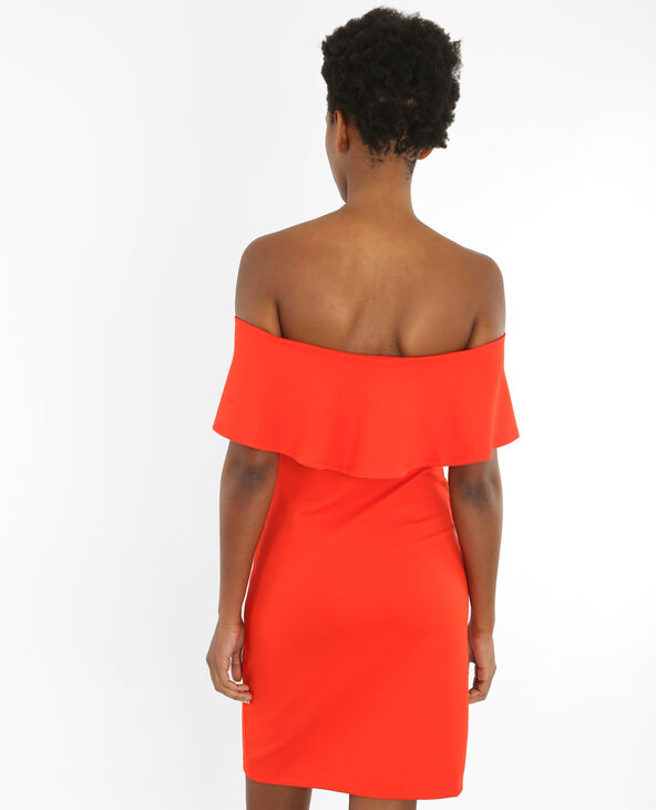Robe rouge col best sale bardot