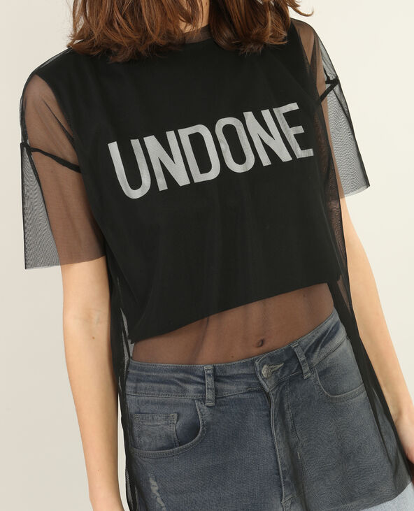 Cropped top 2 en 1 en tulle noir - Pimkie