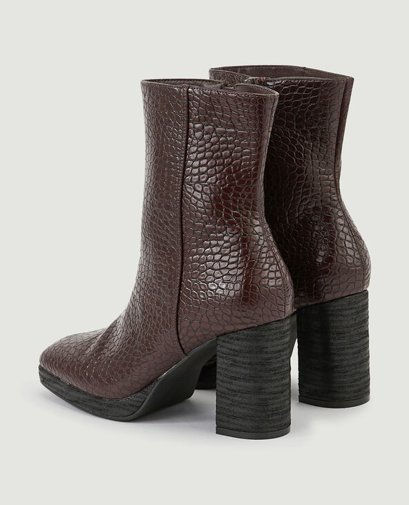 Boots bouts carrés effet croco taupe - Pimkie