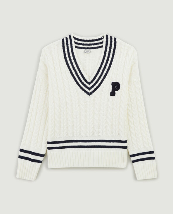 Pull maille torsadée col V blanc - Pimkie