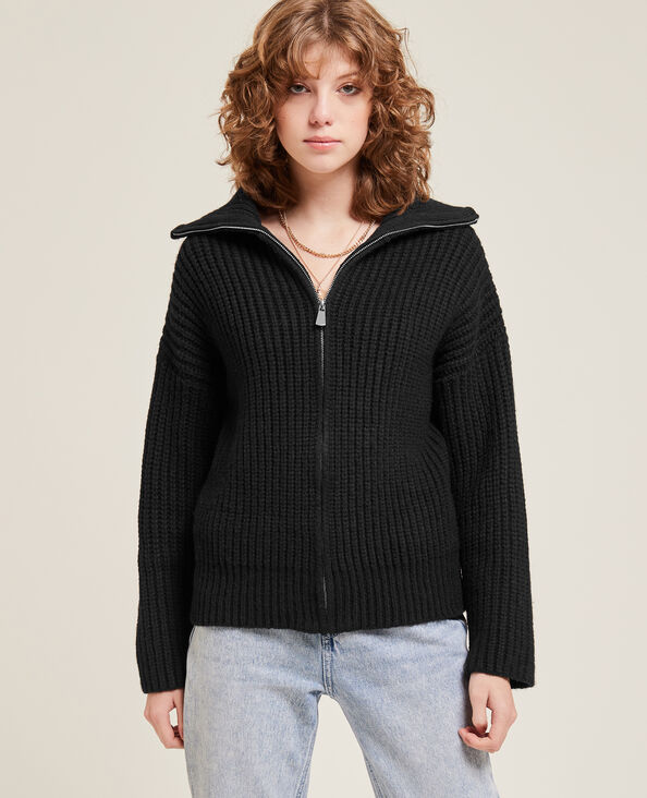 Gilet zippé en grosse maille noir - Pimkie