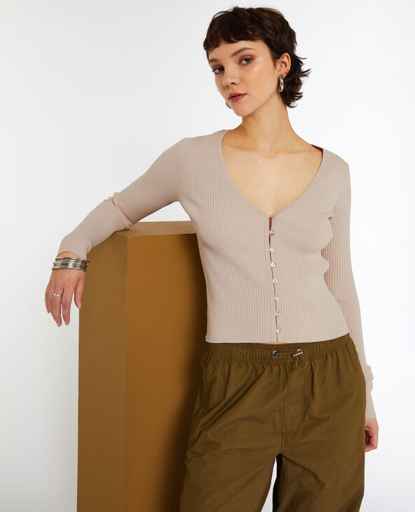Gilet fin en maille côtelée beige - Pimkie