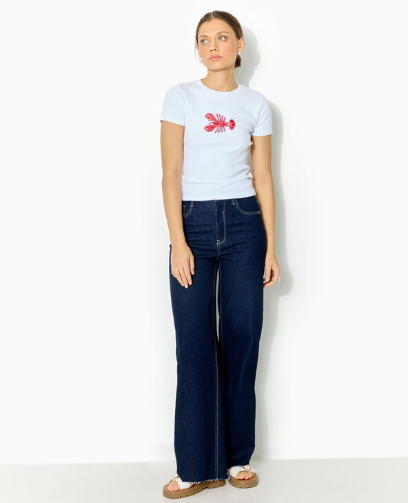 T-shirt ajusté en maille côtelée avec homard blanc - Pimkie