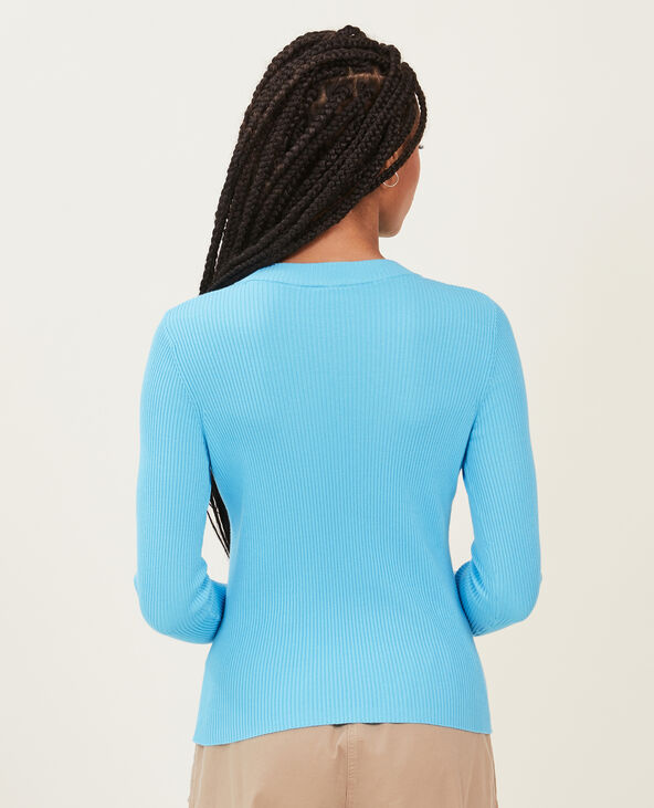 Pull col rond maille côtelée bleu turquoise - Pimkie