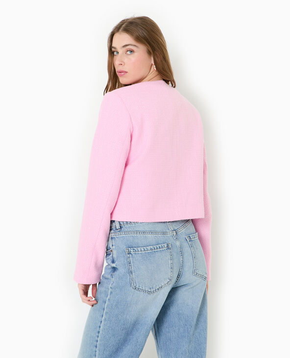 Veste droite et courte en tweed rose - Pimkie