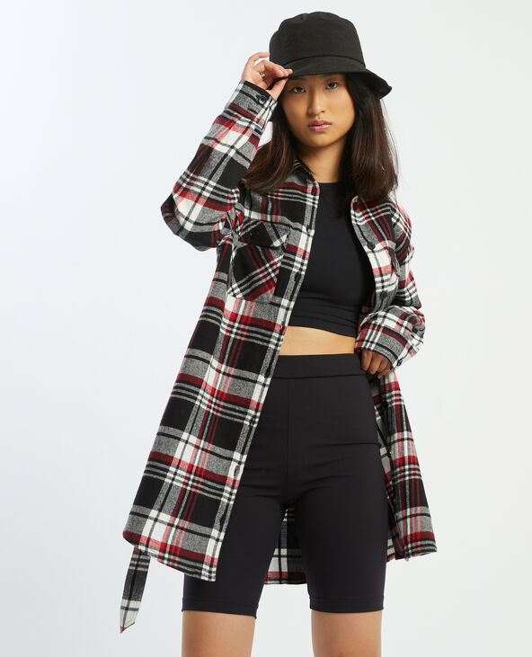 Chemise longue à carreaux gris - Pimkie