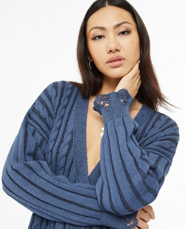 Gilet en maille torsadée effet destroy bleu - Pimkie