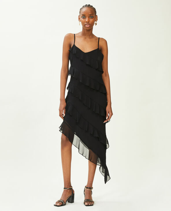 Robe asymétrique avec volants noir - Pimkie