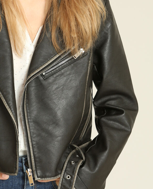 Veste biker en faux cuir noir - Pimkie