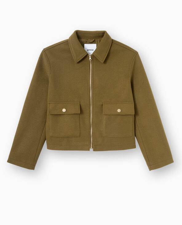 Manteau court effet drap de laine vert kaki - Pimkie