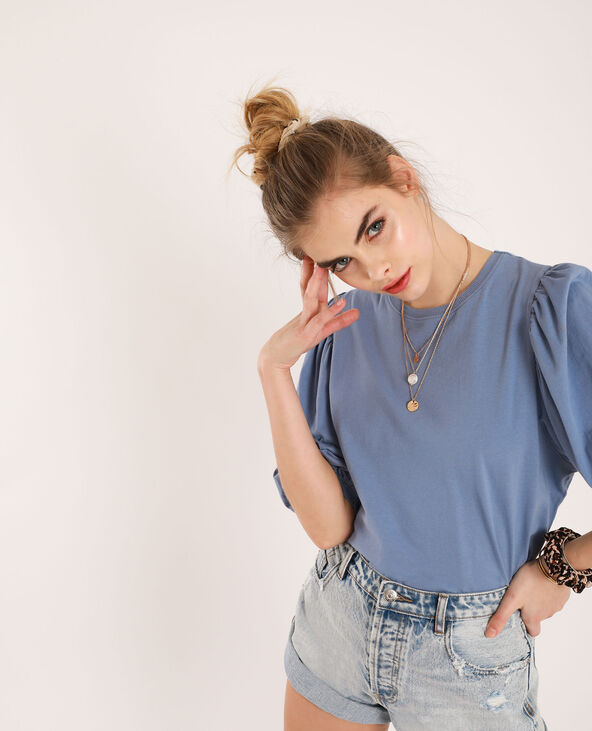 T-shirt manches ballon bleu foncé - Pimkie