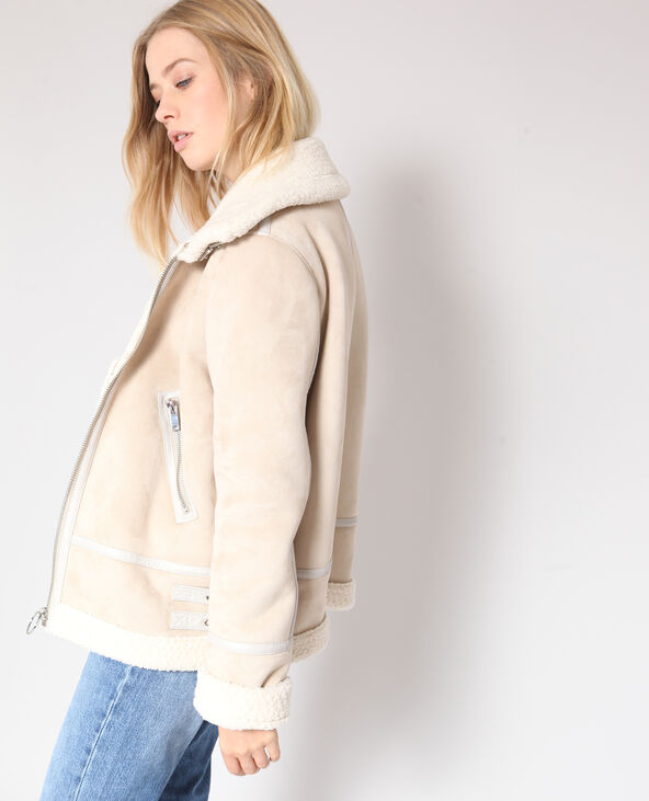 Blouson biker en fausse fourrure écru - Pimkie