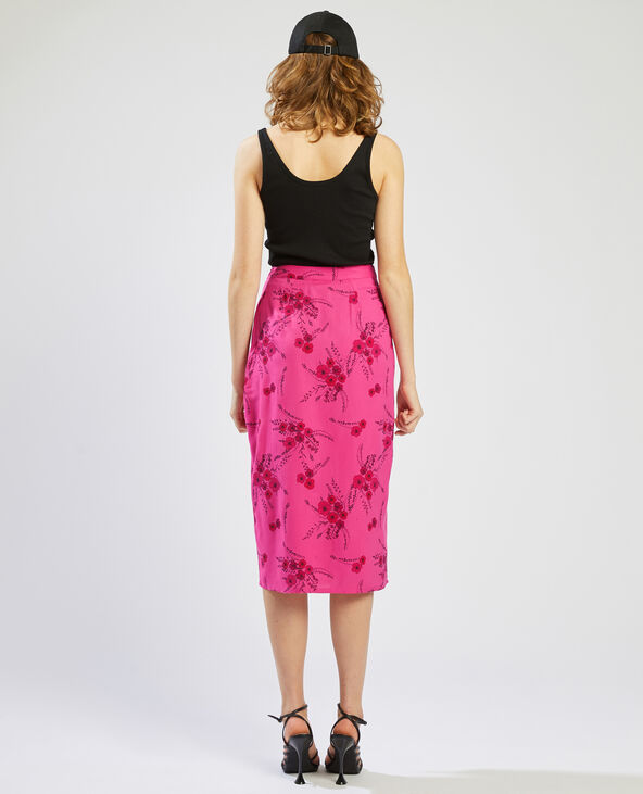 Jupe midi motif fleurs rose fuchsia - Pimkie