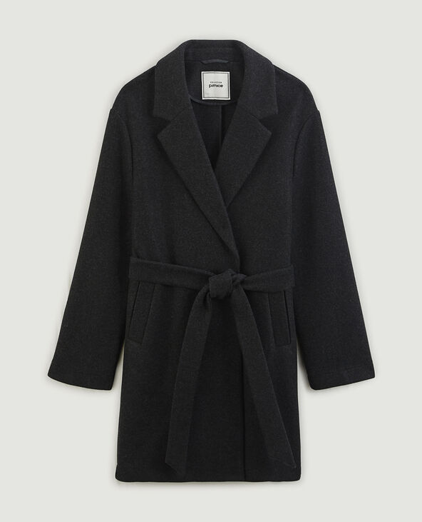 Manteau mi-long avec ceinture noir - Pimkie