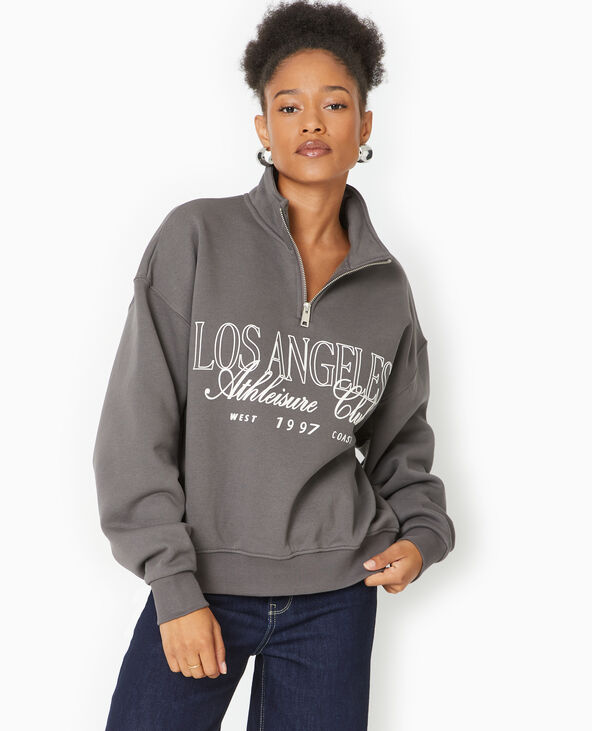 Sweat col camionneur avec flocage devant gris foncé - Pimkie