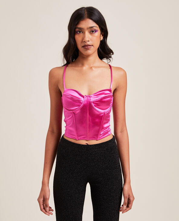 Brassière corset en satin rose fuchsia - Pimkie