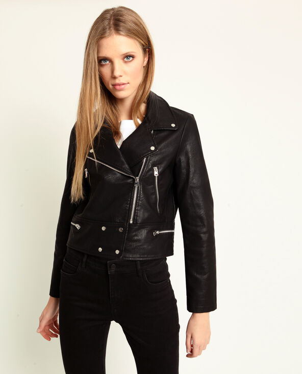 Veste biker en faux cuir noir - Pimkie