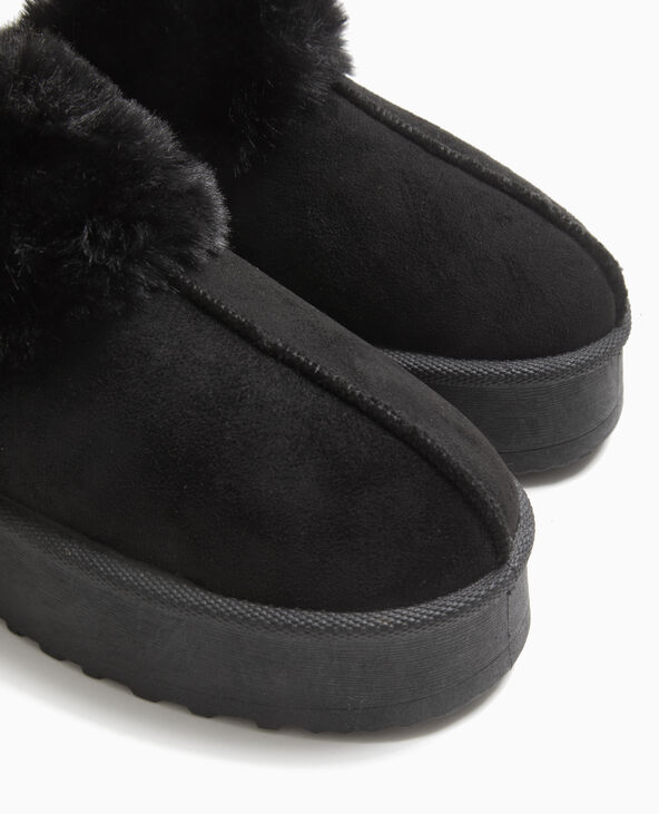 Mules sabots en suédine et fausse fourrure noir - Pimkie