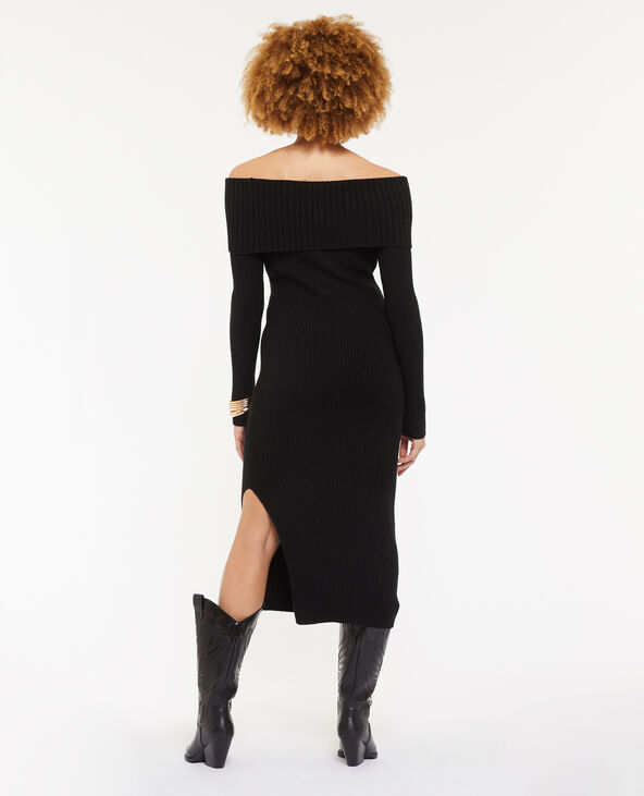 Robe longue en maille encolure Bardot noir - Pimkie
