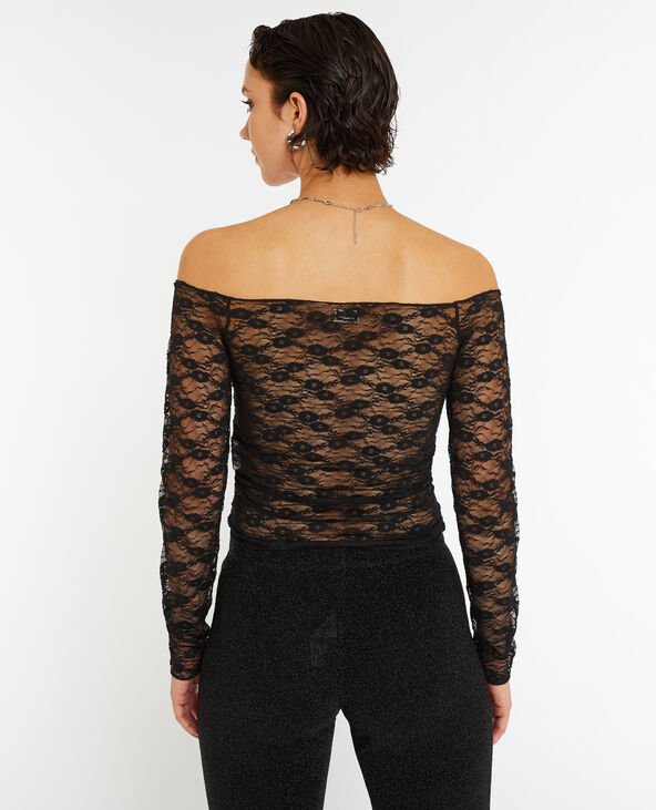 Top en dentelle encolure Bardot noir - Pimkie