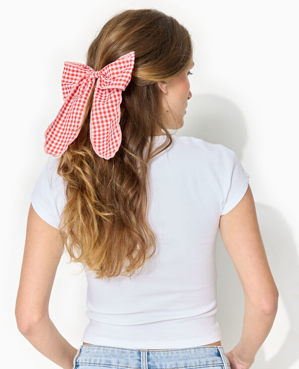 Barrette avec grand nœud vichy rouge - Pimkie