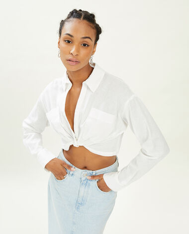 Chemise courte effet noué blanc - Pimkie
