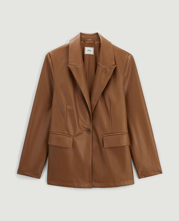 Veste blazer en simili cuir taupe - Pimkie