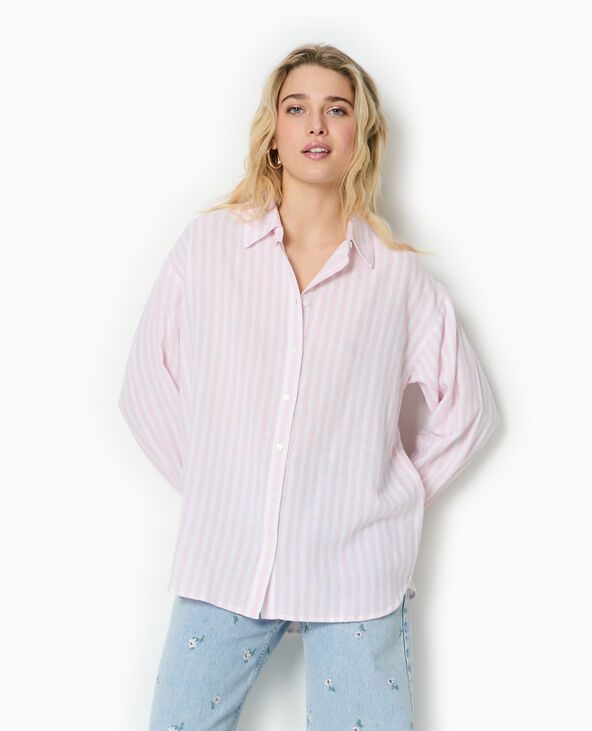 Chemise oversize rayée avec lin beige - Pimkie