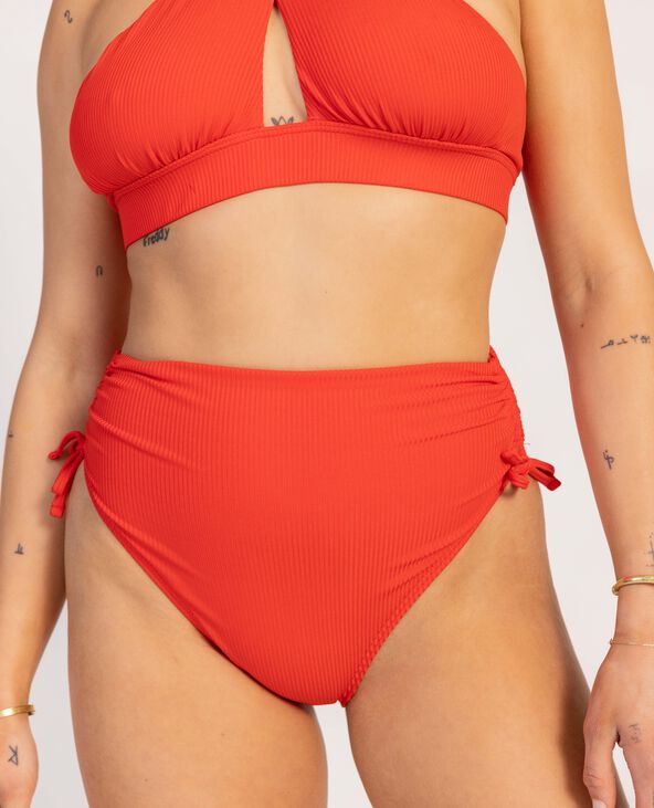 Bas de maillot culotte haute avec fronces et nouettes rouge - Pimkie
