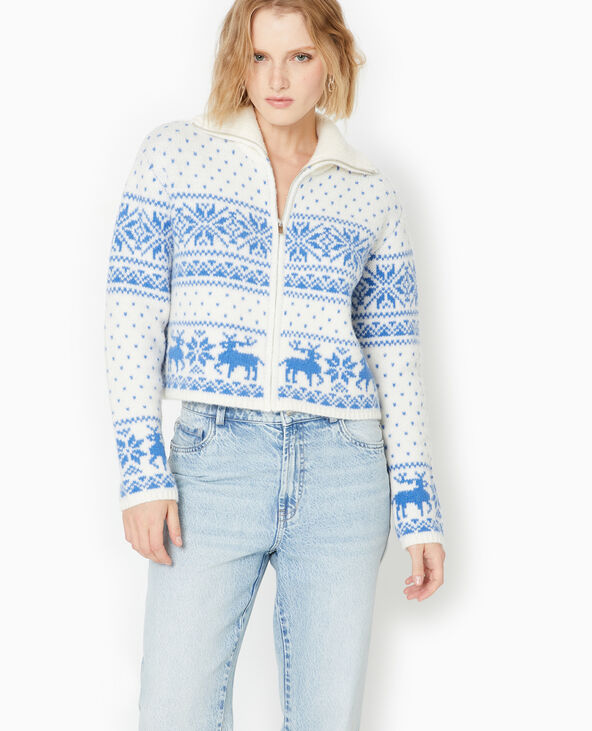 Gilet court zippé avec motifs de Noël bleu - Pimkie