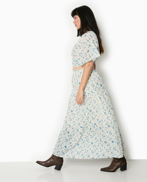 Jupe longue à étages motif fleurs blanc - Pimkie