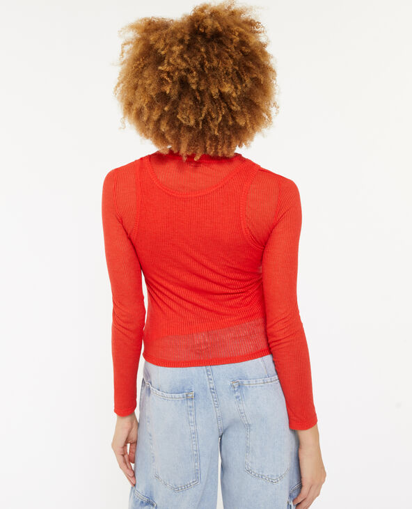 Top manches longues effet superposition rouge - Pimkie