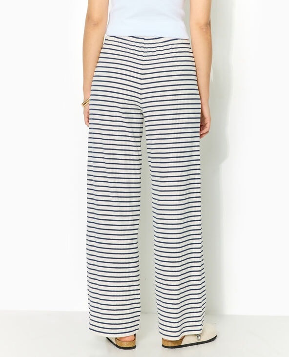 Pantalon large en maille côtelée rayée blanc - Pimkie