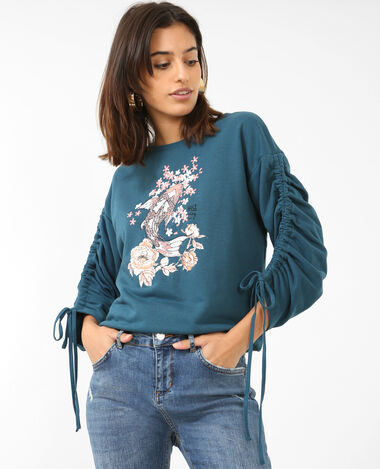 Sweat à broderies bleu foncé - Pimkie
