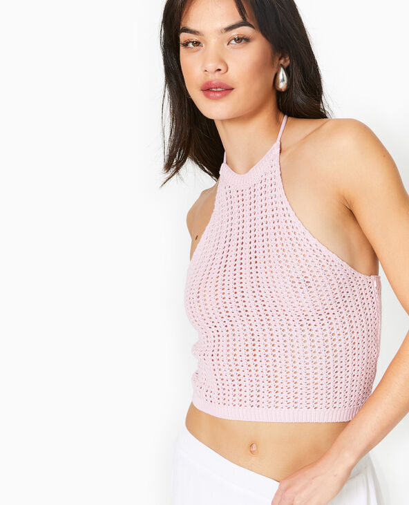 Dos-nu en maille ajourée Rose poudré - Pimkie