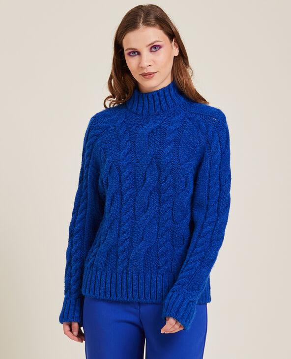 Pull col montant maille torsadée bleu électrique - Pimkie
