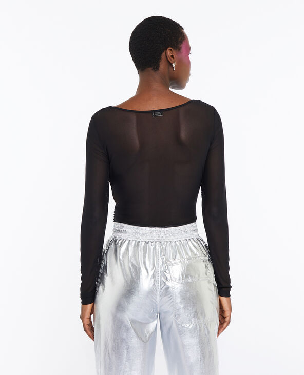 Top en tulle avec drapé croisé noir - Pimkie