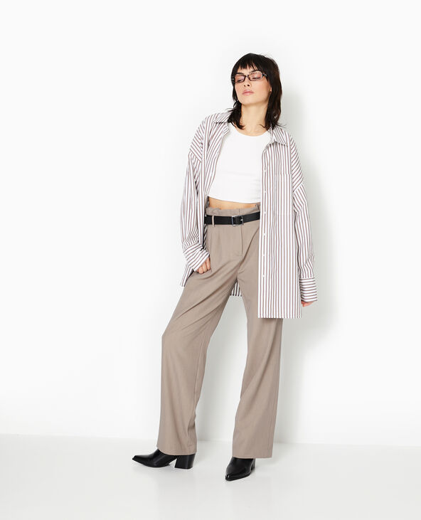 Pantalon large taille haute avec ceinture marron - Pimkie