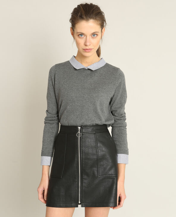 Pull chemise gris chiné - Pimkie
