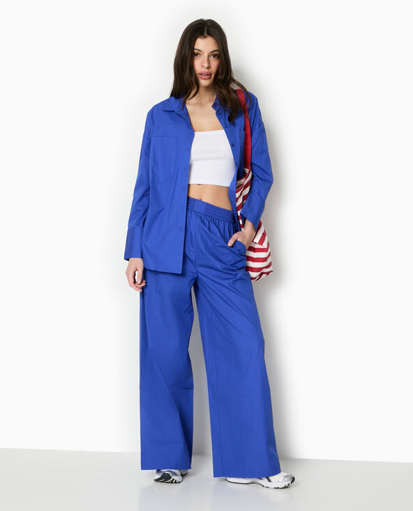 Pantalon large en popeline taille élastiquée bleu électrique - Pimkie