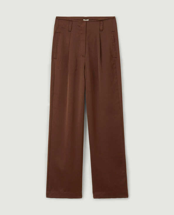 Pantalon large en matière satinée marron - Pimkie