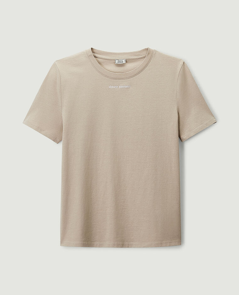 T-shirt à inscription brodée beige - Pimkie