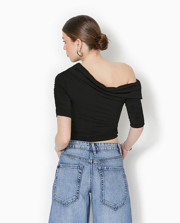 Top avec fronces encolure Bardot noir - Pimkie