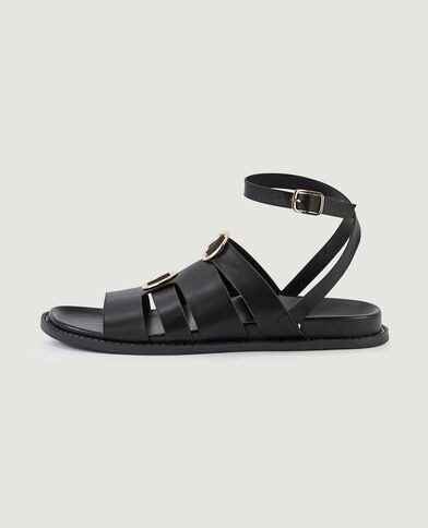 Sandales plates avec anneaux noir - Pimkie