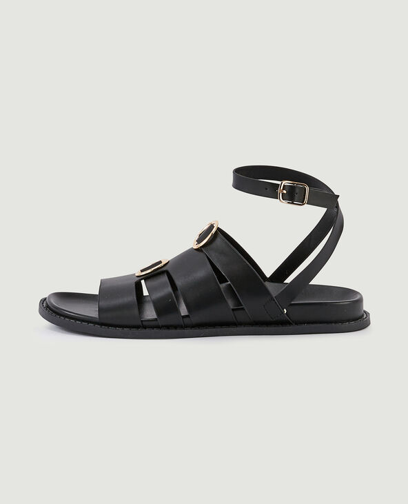 Sandales plates avec anneaux noir - Pimkie